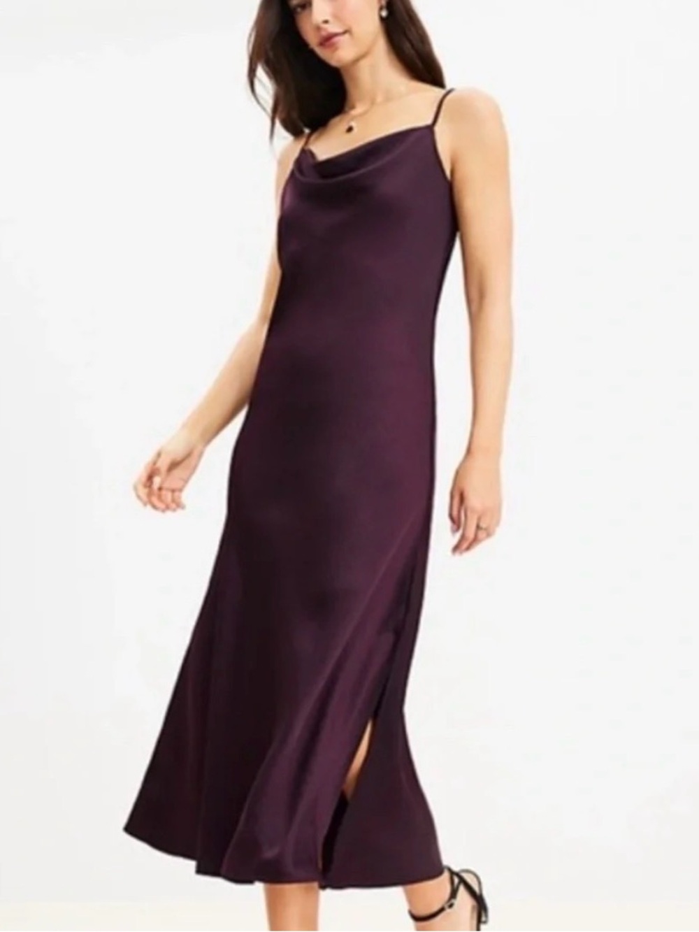 Loft NWT Satin Cowl Neck Slip Dress in Plum size 6